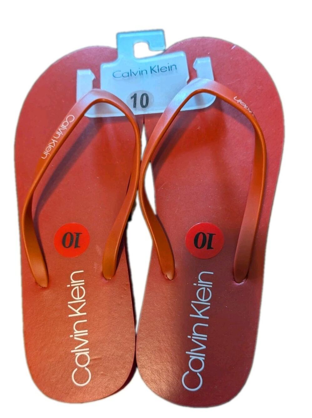NEW CALVIN KLEIN Women's RED Thong FLIP FLOPS Sandals Size 10 Logo